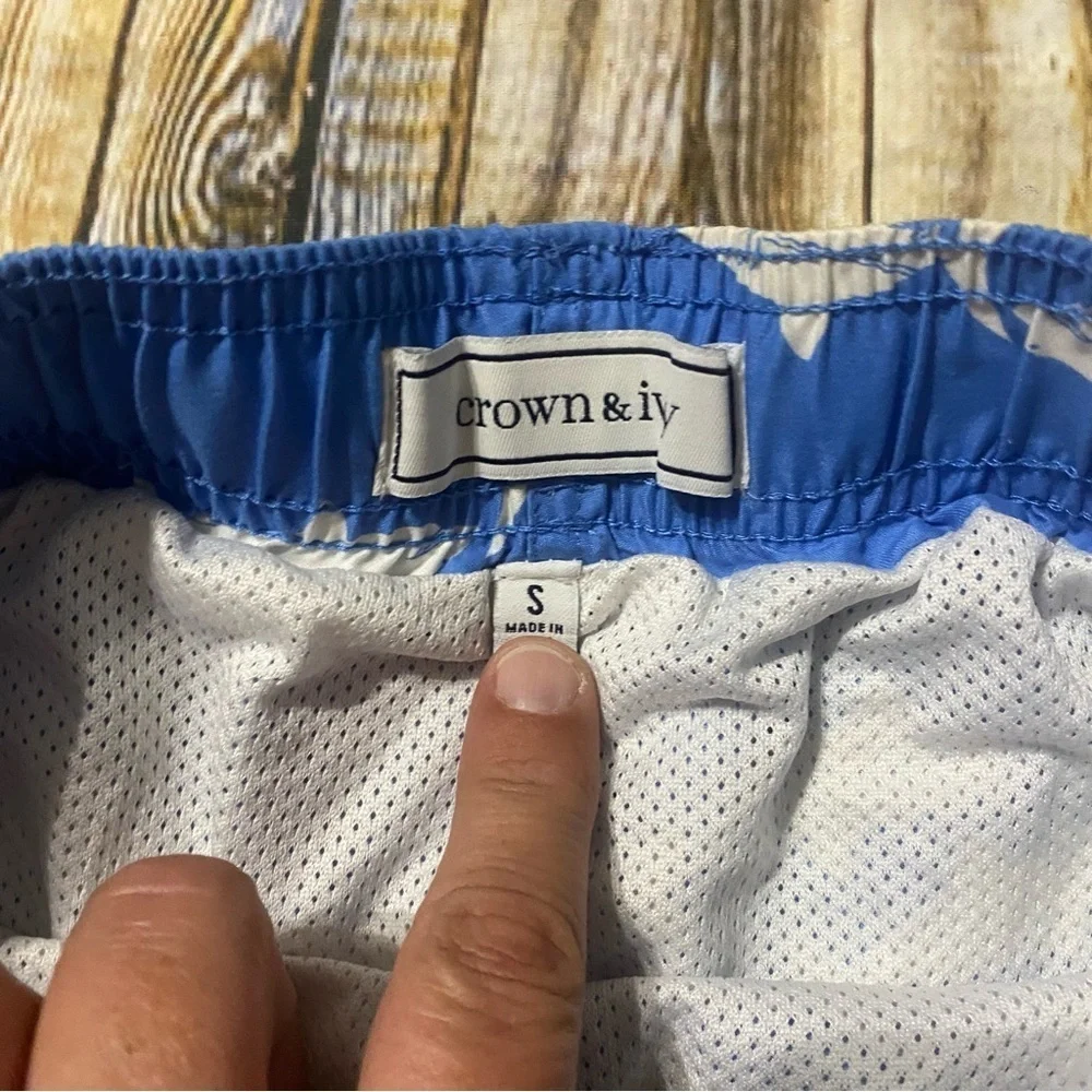 Crown & Ivy Blue White Shark Print Swim Trunks